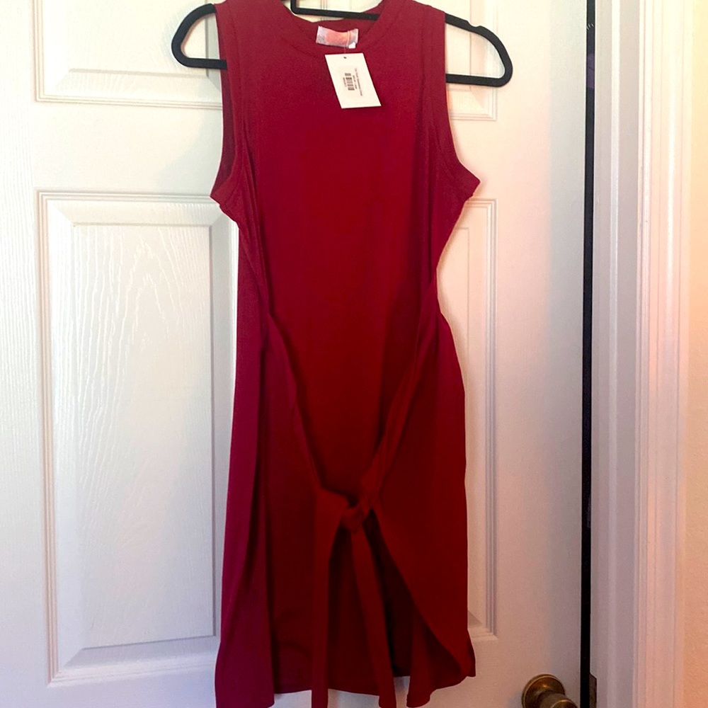 Garnet gathered and tie dress, never worn